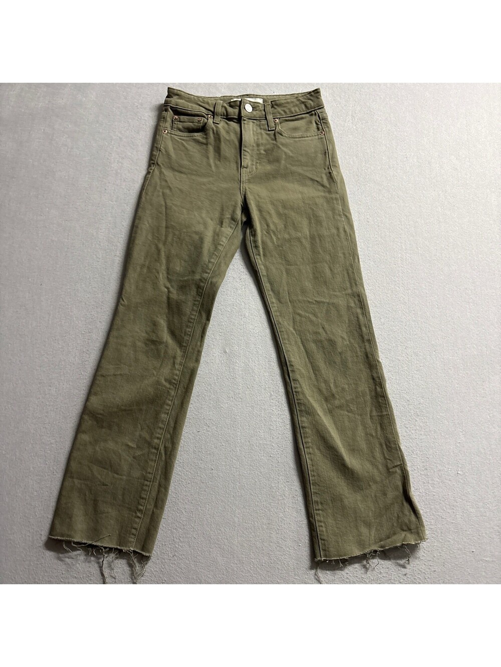 Trave Denim Colette Green Tambourine Jeans Womens Size 25 Raw Hem Made in USA